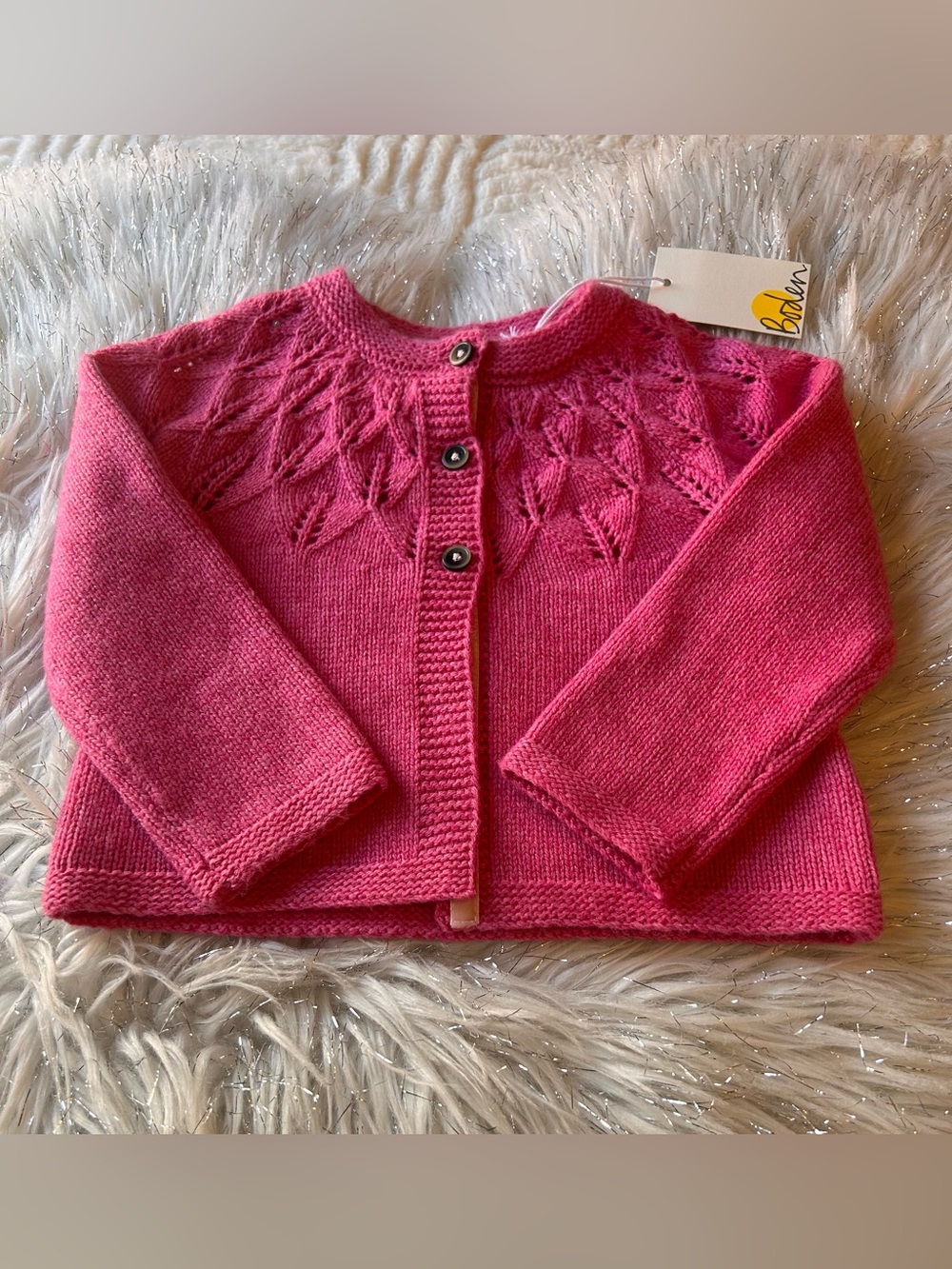 Baby Boden Wool Blend Sweater Glorious British Cosmos Pink Leaf Yoke NWT